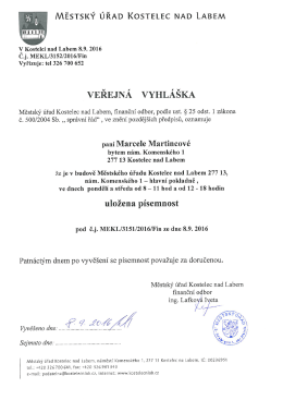 Veřejná vyhláška - Oznámení o uložení písemnosti