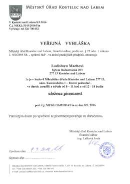 Veřejná vyhláška - Oznámení o uložení písemnosti