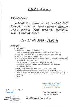 Pozv&aacute;nka na 10. zased&aacute;n&iacute; ZMČ Brno-jih