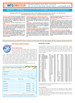 secteur aquatique inscription automne 2016