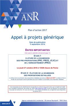 Appel à projets générique - Agence Nationale de la Recherche