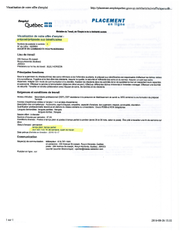 Page 1 Visualisation de votre offre d`emploi http://placement