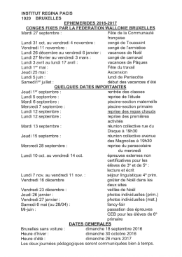ephemerides 2016-2017 - Institut Regina Pacis