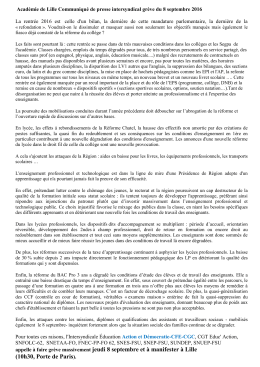 Académie de Lille Communiqué de presse intersyndical grève du 8