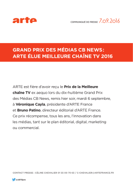 grand prix des médias cb news : arte élue meilleure chaîne tv 2016