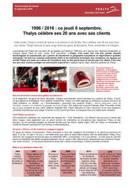 1996 / 2016 : ce jeudi 8 septembre, Thalys célèbre ses 20 ans