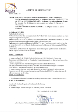 Page 1 -N LÜmbin ARRETE DE CIRCULATION Grésivaudan Arrêté