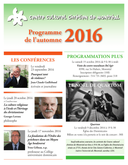 Programme - Automne 2016 - Centre culturel chrétien de Montréal