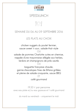 Menu Speedlunch - L`Atelier du WINDSOR