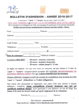 Lien vers le bulletin d`adh&eacute;sion &agrave; Courir &agrave; Vauvert saison 2016-2017