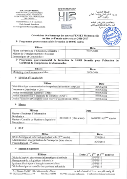Calendriers de d&eacute;marrage des cours &agrave; l`ENSET Mohammedia au