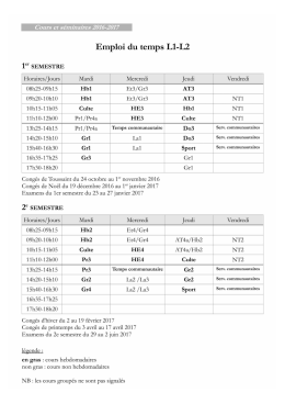 Emploi du temps hebdomadaire L1-L2 et L3-M1