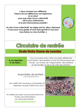 Circulaire de rentrée - Ecole Notre Dame de Lourdes à Nantes