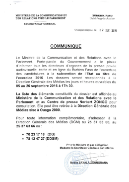 Communiqu&eacute; d`ouverture des candidatures &agrave; la subvention de