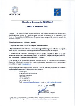 Appel &agrave; projet pour l`allocation de recherche Genopole 2016