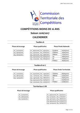 Calendrier M16 Saison 2016/2017