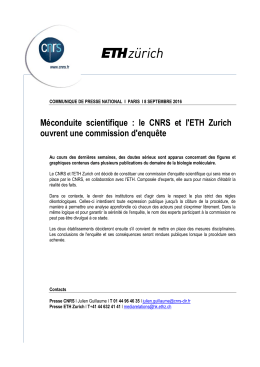 Méconduite scientifique : le CNRS et l`ETH Zurich ouvrent une