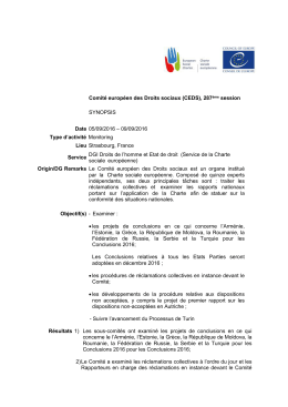 Comité européen des Droits sociaux (CEDS) 287e session