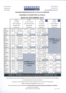 Consultez les horaires d`ouverture pour le mois de