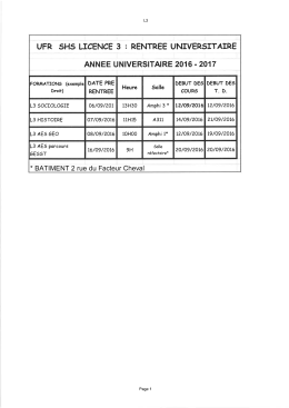 Dates de rentrée à l`UFR Sciences Humaines et Sociales (SHS)