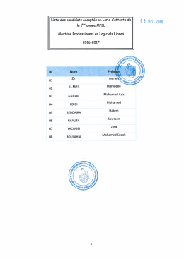 Liste des candidats acceptés en liste d`attente de la 1 ère année MP2L