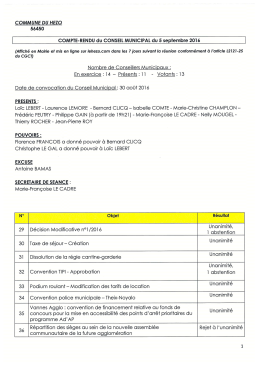 Compte-rendu du Conseil Municipal du 5 septembre 2016
