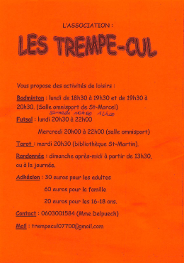 Page 1 L`ASSOCIATION : Vous propose des activités de loisirs