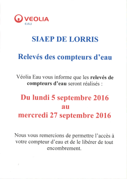 Page 1 OveoLA EAU SIAEP DE LORRIS Relevés des compteurs d