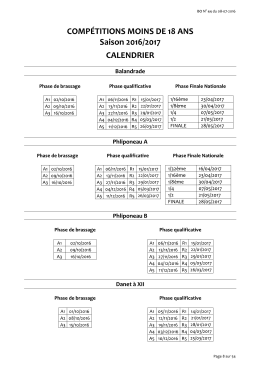 Calendrier M18 Saison 2016/2017