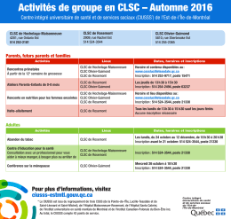 Activités de groupe en CLSC – Automne 2016 - CIUSSS de l`Est