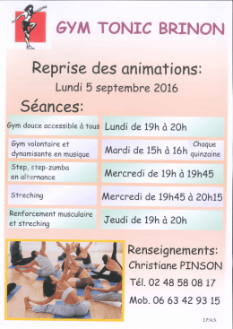 Page 1 GYM TONIC BRINON Reprise des animations: Lundi 5