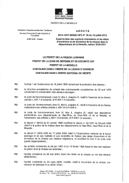 arrêté ouverture fermeture chasse saison 2016-2017 Moselle