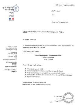 Informations sur les représentants de parents d`élèves