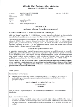 Informace o návrhu výroku územního rozhodnutí
