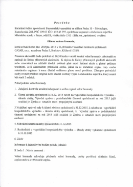 Page 1 Po z v á n k a Statutární ředitel společnosti Staropražský