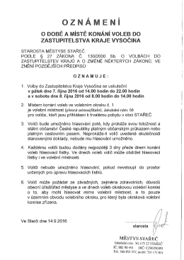 Oznámení o době a místě konání voleb do