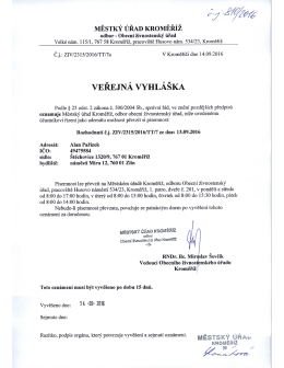 Mě&Uacute; Kroměř&iacute;ž, odbor živnostensk&yacute; - veřejn&aacute; vyhl&aacute;&scaron;ka, Alan Pař&iacute;zek