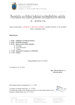 Pozvánka na řádné jednání zastupitelstva města č. 6/2016