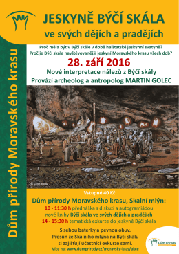 Dům přírody MK - pozvánka na prohlídku jeskyně Býčí skála 28.9.2016