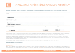 ÚD 121/16 ČEZ- oznámení o přerušení dodávky