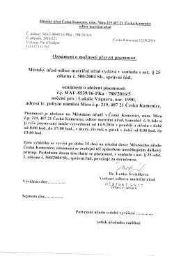 oznámení o možnosti převzít dokument