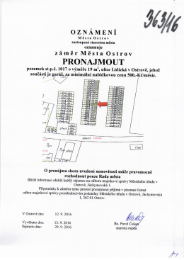 Záměr města Ostrov pronajmout pozemek st.p.č. 1017, ulice Lidická