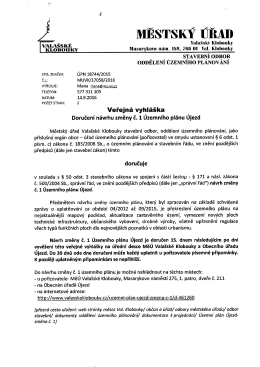 Veřejná vyhláška - doručení návrhu změny č.1 ÚP Újezd