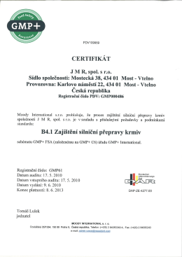 Page 1 PD\/109959 CERTIFIKÁT JM R, spol. s r.o. Sídlo společnosti