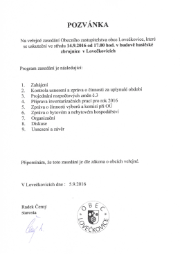 Pozvánka na veřejné zasedání ZO Lovečkovice