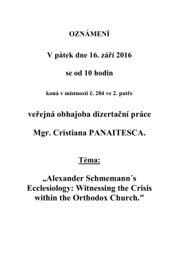 Alexander Schmemann´s Ecclesiology: Witnessing the Crisis