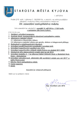 Pondělní zastupitelstvo bude živě na internetu (9.9.2016) Vážení