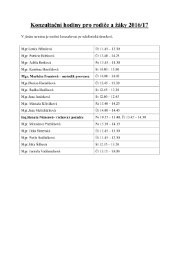 Konzultační hodiny pro rodiče a žáky 2016/17