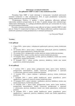 Terminy kolokwiów dla aplikantów OIRP Łódź