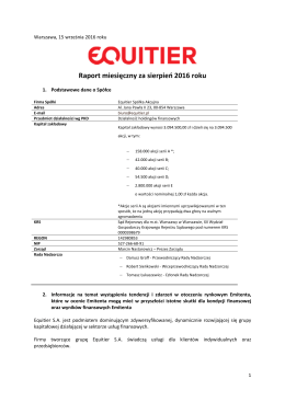 Equitier - raport miesięczny za sierpień 2016 - 15.09.2016